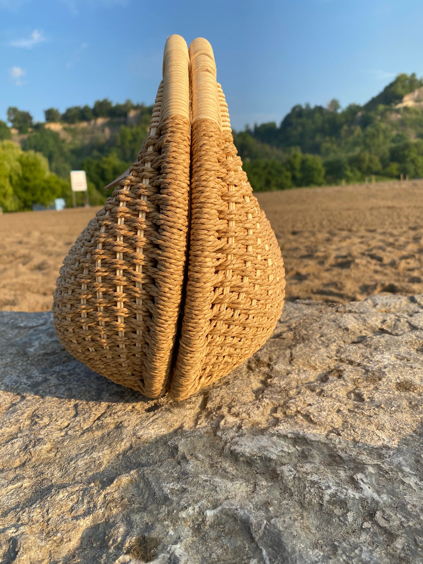 Rattan Straw Clutch Purse - Light Brown