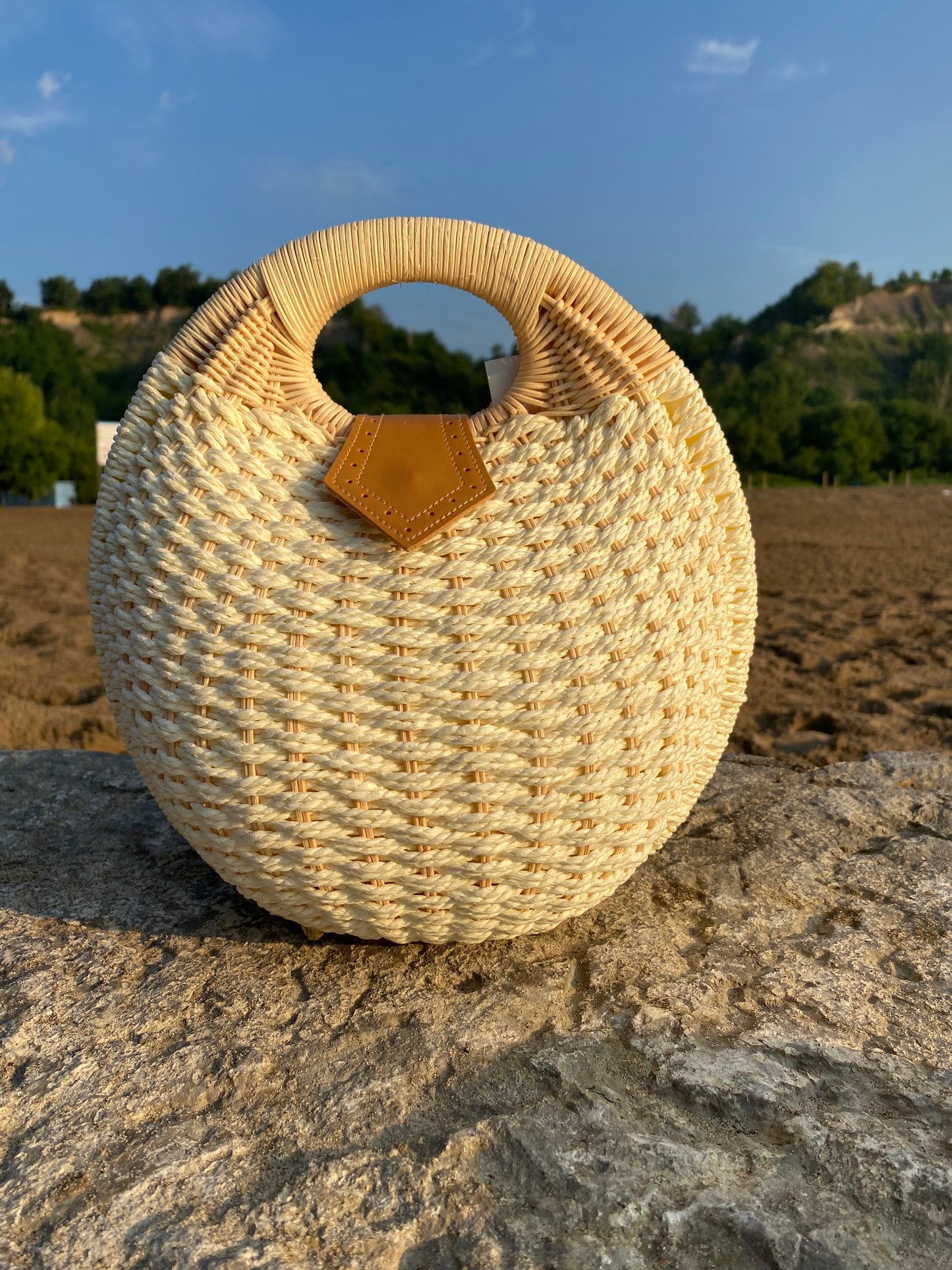 Rattan Straw Clutch Purse - White